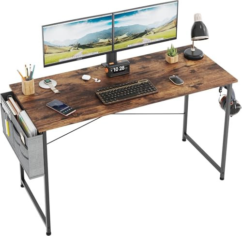 CAIYUN Computer Desk 120 x 48 cm, Home Office Simple Modern Writing Table for Bedroom, Study With Storage Bag for Students, Rustic Brown