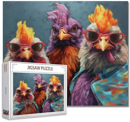 Tucocoo Rustikales Hühner-Puzzle, 1000 Teile, Puzzles für Erwachsene, lustige Tiere, Portrait-Puzzles für anspruchsvolle Familienaktivitäten, buntes Puzzle für Heimdekoration, Geschenke, 70 x 50 cm