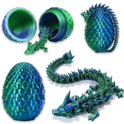 ElevaPulse Drachenei Mit Drache, 3D Drache, 3D Druck Dragons, Drachen Spielzeug, Drachen Ei, 3D Drache Im Ei, Flexiblen Gelenken – Ideal Als Heim- Und Bürodekoration Oder Schreibtischspielzeug (Grün)