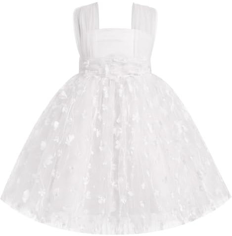 FYMNSI Robe de princesse pour bébé, robe de fille à fleurs, robe de baptême pour tout-petits, papillons, robe de fête, mariage, princesse, robe de soirée, Fleurs blanches, One Size 2-3 Years