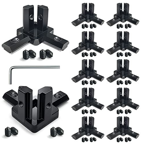 12 Stück Schwarz 3-Wege-End-Eckwinkel-Verbinder mit Schrauben, für 6 mm T-Nut-Aluminium-Strangpressprofil 2020-Serie