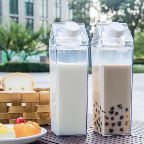 Bouteilles D'eau En Carton – Bouteilles De Jus Portables, Bouteille D'eau De 500 Ml | Bouteille D'eau En Carton De Lait 2 Pièces, Bouteilles D'eau Carrées Transparentes, Tasse À Boire Réutilisable