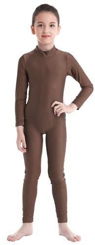 Yruioon Mädchen Turnanzug Langarm Gymnastikanzug Stretch Ballettanzug Ganzkörper Trikotanzug Leotard Sport Body Overall Jumpsuit Braun 110-116