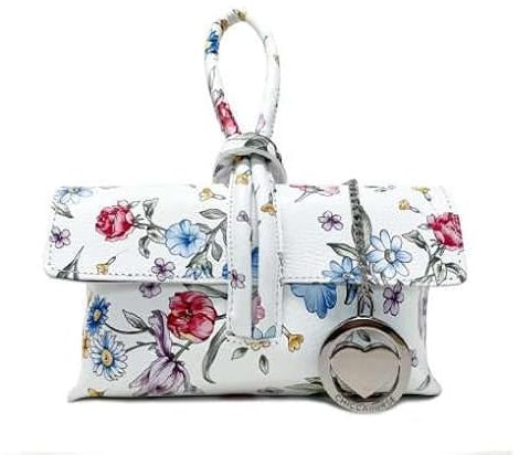Chicca Borse Borsetta da donna in pelle, borsa a mano pochette (Fiori)
