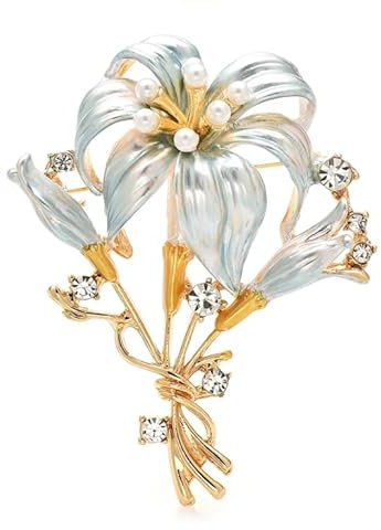 LKHFNBMUDCSX Schöne Lilien-Brosche für Damen, Unisex, Pflanzen, Brosche, 5.6*4.2cm, Edelstahl, Zirkonia