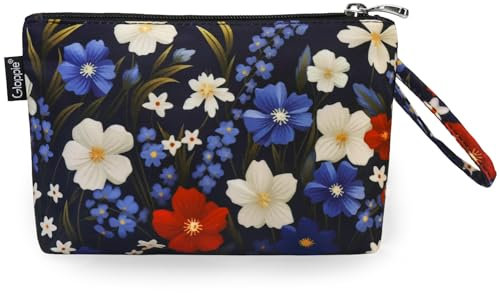 Gloppie Kulturtasche Kosmetikbeutel für Frauen, Tragbare Make-up-Tasche Multifunktions-Organizer Mini-Reisetaschen für Make-up-Pinsel, Trikolore Blütenzauber