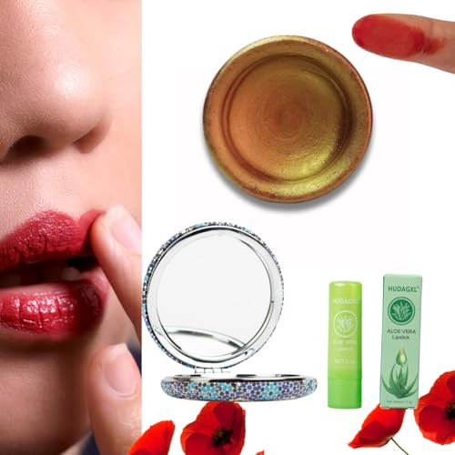 AKER FASSI - Kit maquillage femme - Rouge à lèvres marocain + Miroir de poche - Baume à lèvres à l'aloe vera - Tendance Tiktok