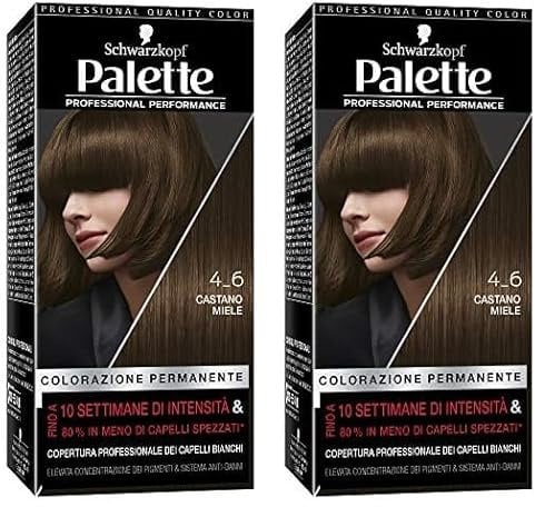 Schwarzkopf, Palette Colorazione Permanente, Tinta per Capelli, Crema Colorante Professionale, Copertura dei Capelli Bianchi, Sistema Anti-danni, Tonalità 4-6 Castano Miele (Confezione da 2)