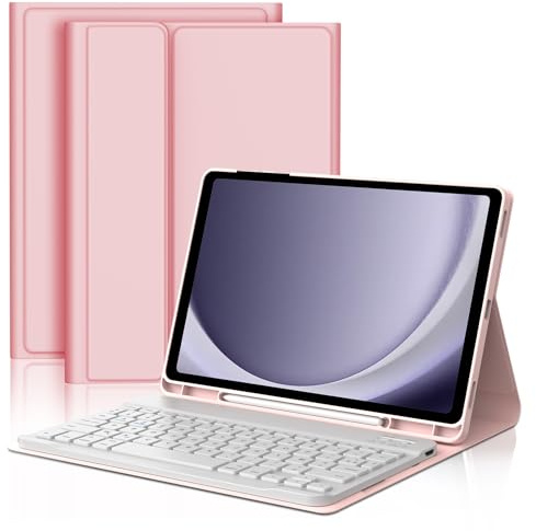 FOGARI Étui Clavier pour Samsung Galaxy Tab A9 Plus 11 Pouces | AZERTY Français Clavier Magnétique Bluetooth sans Fil Housse avec Pen Holder pour Samsung Galaxy Tab A9+ 2023, Rose
