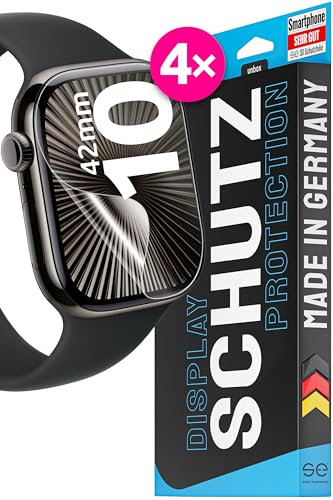 4x se® 3D SCHUTZFOLIE Transparent für Apple Watch Series 10 42mm ,Selbstheilend, 100% Fingerabdruck & FaceID kompatibel, einfache blasenfreie Installation, Ultra-Klar, Stoß-Kratzfest, aus Deutschland