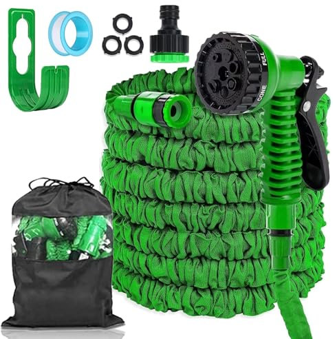 LINGKY Flexibler Gartenschlauch 7.5m, Wasserschlauch Flexibler mit 7 Funktionen Brause, Dehnbarer Garden Hose Schlauch für Gartenbewässerung, Haustier, Autowäsche