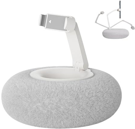 Fuzzy Bowl with Holder, Tablet Pillow Stand, Compatible with 4.7-13 Phone/Tablet, 360°Adjustable Phone Holder for Bed with Soft Plush Fabric, Detachable Bowl