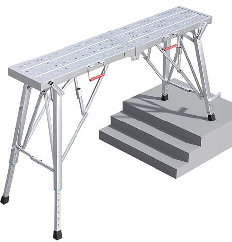EXCLURA Gerüst Höhenverstellbares Gerüstbrett mit Rutschfester Oberfläche, Gerüstleiter für Treppen/Stufen/Treppen, Teleskop-Arbeitsbank für Schwere Lasten(Style 3)