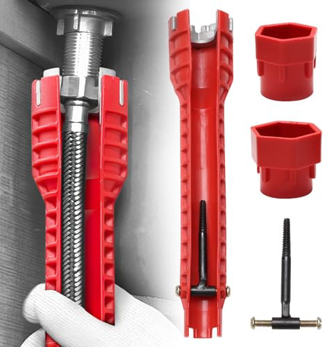 Cncedi 8 in 1 Basin Tap Spanner Set, Sink Installer Faucet Wrench Tool, Red Multifunctional Sink Wrench Plumbing Tools for Tight Space Bathroom Toilet Bowl and Home Kitchen Plumbing Repair