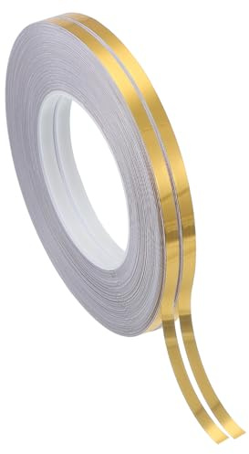 PATIKIL Metalized Polyester Film Tape 6.3mm x 50 Meters, 2 Pack Metallic Decor Tape Brushed Golden Adhesive Mirror Tape for Detailing Accent Wall Graphic Arts Boat Trim Walls