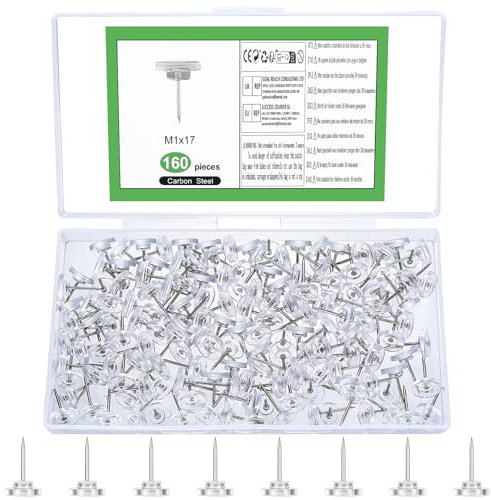160 Stück Pinnadeln, 17mm Reißzwecken Transparente Heftzwecken, Reiszwecken mit Kopf, Reizzwecknadeln Reissnägel, Flacher Kopf Reißnägel für Büro Schule Zuhause Kork Bulletin Board Pinnwandnadeln