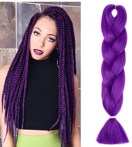Benehair Braids Extensions Jumbo Kunsthaar zum Einflechten Box Braids Haarverlängerung Zopf Haare zum Einflechten Lila Haar Braids Extension für Damen Mädchen Lila 60cm