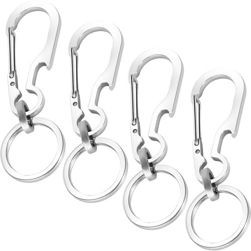 4Pcs Stainless Steel Carabiner Keyring, Bottle Opener Keyring Multifunctional Key Holder Duty Belt Car Keychain Clip for Men Women Outdoor Activity Camping