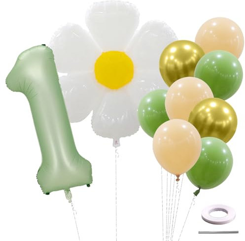 Ovanda 1. Geburtstag Mädchen, Gänseblümchen Deko Geburtstagsdeko 1 Jahr, Grün Folienballon 1, Geburtstagsdeko 1, luftballons geburtstag 1, 1. Geburtstag Junge, Kinder Geburtstagsfeier Digital Ballon