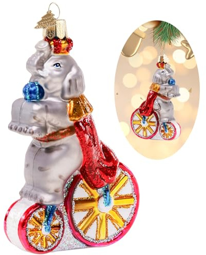 Hzyc Elephant Christmas Ornament,Hand-Blown Glass Christmas Tree Decoration | Circus Elephant Collection Figurine, Hanging Glass Ornament for Animal Lovers Holiday Party Home Gifts
