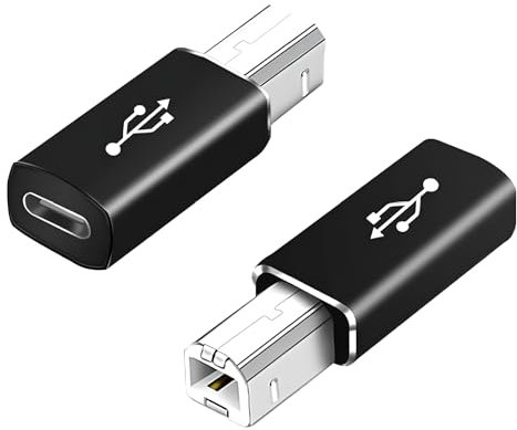 KIRVOS 2 Piezas Adaptador USB C Hembra a Impresora Macho (Negro) Enchufe de conversión de USB Tipo C a USB B Compatible con sincronización de Datos Compatible con Midi, impresoras, Piano electrónico