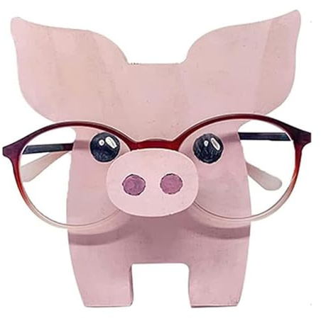 WAZUBC Supporto per occhiali in legno a forma di animale, creativo, per occhiali da sole, decorazione per casa, ufficio, scrivania (maiale)