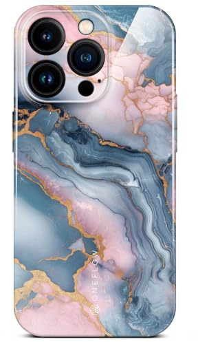 ONEFLOW Bliss Cover für iPhone 16 Pro Hülle in Marmor Optik, Designer Case Handy Schutzhülle mit Kameraschutz, Muster Hardcase Glitzer Handyhülle marmoriert, Rosa Gold Grau