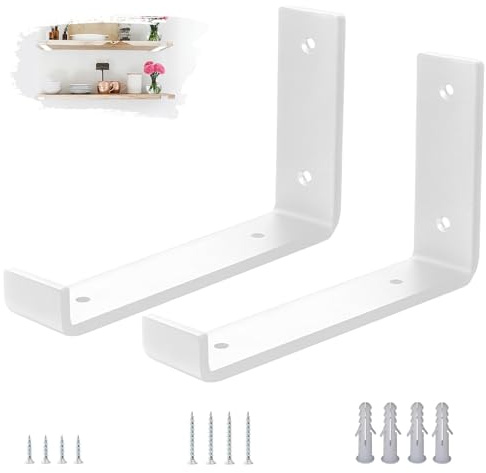 VTOPVMAX 2 Stück Regalhalterung weiß mit Lippe - Schwerlast Regalwinkel für Wand Regale & Gerüstbohlen - 5mm Stahl regalträger 20 cm