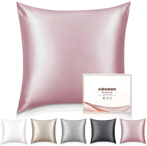 Adubor 100% Seidenkissenbezug 80x80cm für Haar und Haut, mit verstecktem Reißverschluss, beide Seiten, 23 Momme Seide, Fadenzahl 900 (Mittelrosa, 1 Stück)