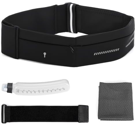 Lsnisni Laufgürtel für Handy, Lauftasche Damen und Herren, mit Trinkflasche und Handtuch, Verstellbar, Hüfttasche Gürteltasche mit Mehreren Taschen zum Laufen, Joggen – Mittel