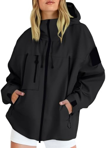Regenjacke Damen Wasserdicht Atmungsaktiv Übergangsjacke Leichte Wanderjacke Mit Taschen Kapuzenjacke Softshelljacke Zipper Fahrradjacke Frauen Regenmantel Reisen Outdoorjacke Winddicht Jacke