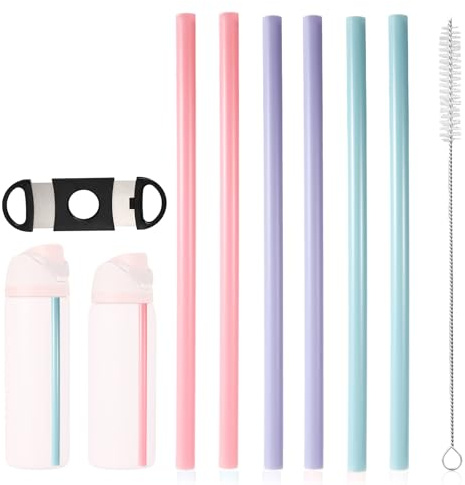 6pcs Replacement Straws for Owala 24oz 32oz,Reusable Plastic Straws | with Cleaning Brush and Cutting Tool,Water Bottle Tumbler Cleaner Accessories Parts, 3 Colors