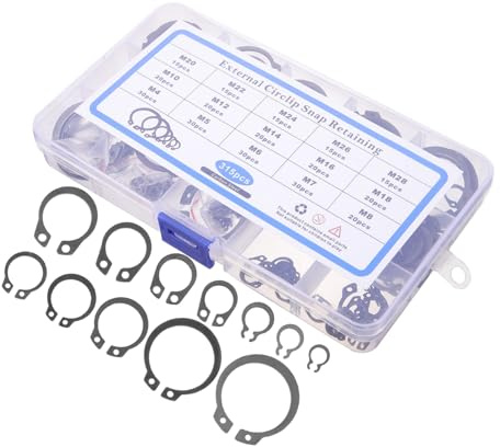 KOMBIUDA 315 Pezzi Anelli Elastici per Albero in Acciaio Nero Clip Fissaggio Esterni per Cuscinetti Ingranaggi e Pulegge Kit per Uso Industriale e Riparazioni Meccaniche