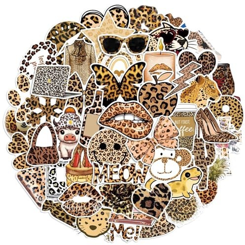 Leopard Aufkleber,YUEcthynous 100 Stück Cheetah Aufkleber für Fahrrad,Auto,Motorrad,Laptop,Stoßstange,Gepäck,Gitarre,Wasserdicht Vinyl Tiere Stickers,Cartoon Gepard Sticker für Kinder Mädchen Teenager