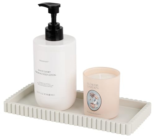 Silicone Bathroom Tray Small Vanity Tray Kitchen Counter Decor, Beige | Non Slip, Dishwasher Safe, for Dish Soap, Perfume, Candle, Sponge