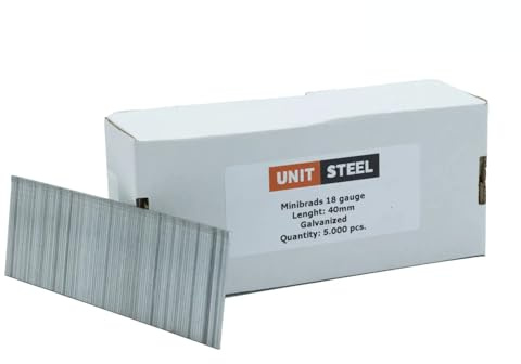 UnitSteel Stauchkopfnägel - 1,2x40mm, 5.000 stück, Mini-Brads für Druckluft-Nagler, 18 Gauge, Verzinkt, für fast alle Marken von Tackern