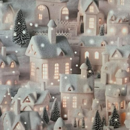 Weihnachtsstoff Weihnachtsdorf – 100% Baumwolle – Winterlicher Stoff mit 3D-Optik – Nachhaltig & ideal für wiederverwendbare Geschenkverpackungen Meterware Weihnachten Weihnachtsmotiv Werthers Stoffe