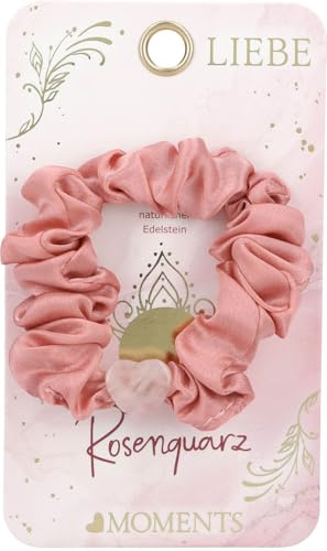 Depesche Moments Premium Scrunchie mit Rosenquarz Herz, Rosa, Natürlicher Edelstein, Haargummi, 1 Stück