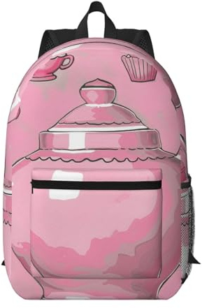 AQRJLPO Sac à dos de 43,2 cm avec poches, léger et spacieux, pour l'école, les voyages, le travail, Théière rose., taille unique