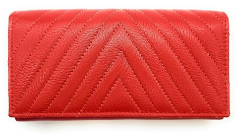 Lemasi Damen Geldbörse Echt Leder RFID Schutz Portemonnaie Gesteppt 5 Kartenfächer 3 Scheinfächer Münzfach Reißverschluss Frauen Portmonee Geldbeutel 18x10x3cm (Rot)