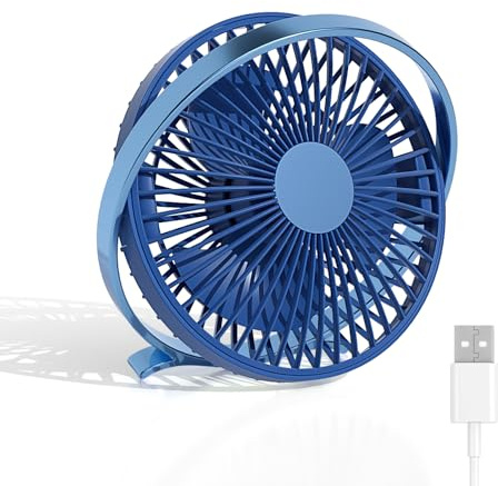 GlauStalos USB Desk Fan, Mini Quiet Personal Desktop Fan with 2 Speeds, Strong Wind Small Fan for Table Home Bedroom Kitchen Office (Blue)