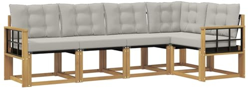 vidaXL Outdoor-Sofagarnitur mit Kissen 5 pcs Weiß und Hellgrau, Moderne Garten-Sofaset, wetterfestes Möbel, Bequeme Liege, stilvolles Outdoor-Sitzen für Entspannung