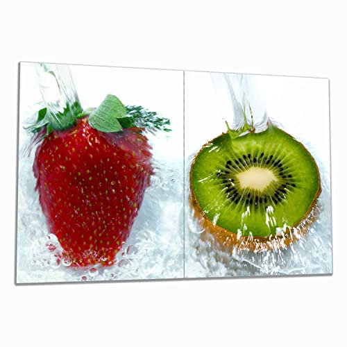 Wallario Herdabdeckplatte/Spritzschutz aus Glas, 2-teilig, 80x52cm, für Ceran- und Induktionsherde, Frische Früchte übergossen mit Wasser II