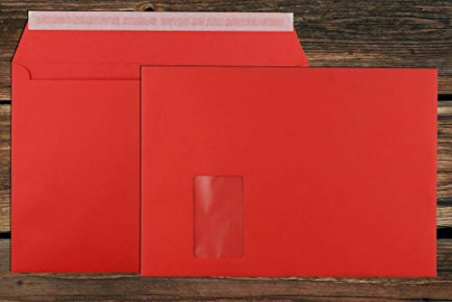 Elco Color Briefumschläge mit Fenster/intensiv-rot / 229 x 324 mm (C4) / mit Abziehstreifen/Versandtasche/haftklebend / 250 Stück