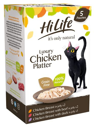 HILIFE it's only natural - Wet Cat Food - The Luxury Chicken Platter in Jelly - Chicken Breast, Duck, Beef - 100% Natural Grain Free, 250g (Pack of 4)
