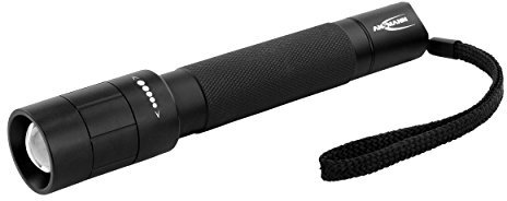 ANSMANN LED Taschenlampe M200F inkl. AA Batterien - Outdoor LED Arbeitsleuchte 240 Lumen & 3 Funktionen - Handlampe mit stufenloser Fokussierung für Camping & Werkstatt - Spritzwassergeschützt IP54