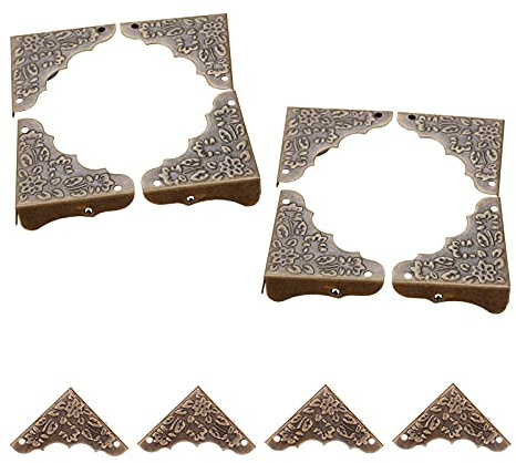 Yetaha 12pcs Antique Bronze Metal Edge Box Corner Protector Retro Furniture Table Edge Guards Wooden Jewelry Box Protect Decorative Vintage Metal Corner 37mm