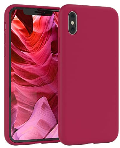EAZY CASE Premium Silikon Handyhülle kompatibel mit iPhone X/XS, Slimcover mit Kameraschutz und Innenfutter, Silikonhülle, Schutzhülle, Bumper, Handy Case, Hülle, Softcase, Beere