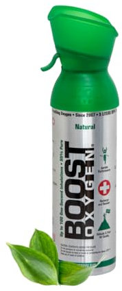 Boost Oxygen - Botella de Oxígeno Portátil - Lata de Oxigeno 95% Puro y Natural - Concentración, Recuperación, Energía, Estado de Ánimo, Mediano - 5L (1x Envase - 100 Inhalaciones) - Natural