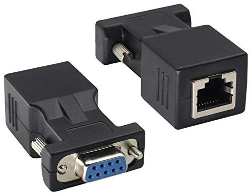 AAOTOKK DB9 to RJ45 Extender DB9 9Pin Serial Female & Male to RJ45 Ethernet LAN Network for Multimedia Video and Extended Transmission Distance Adapter for DB9 9Pin Devices (2packs) (Female)